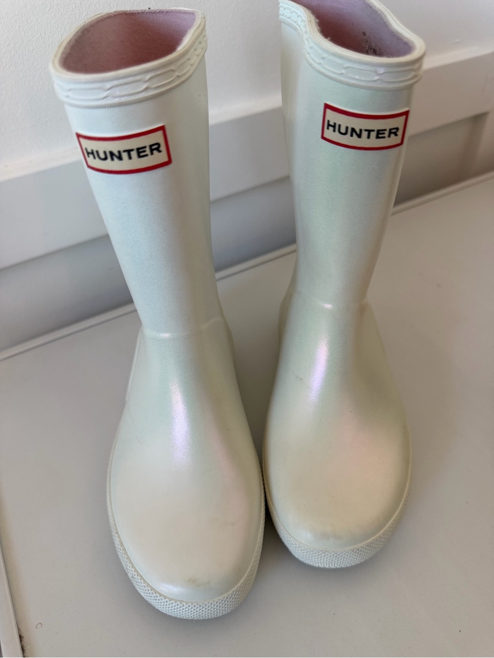 Hunter kids Iridescent White Rain Boots